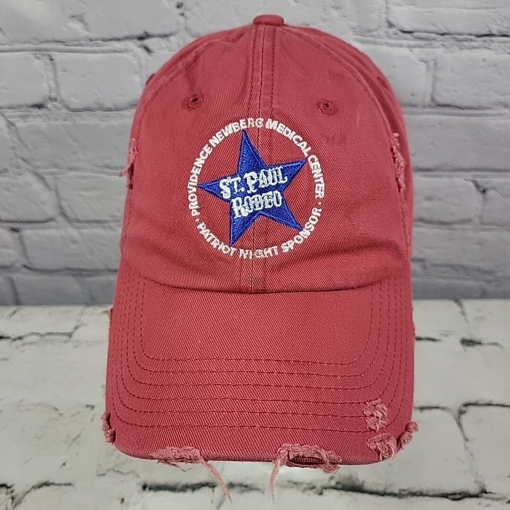 St Paul Rodeo Hat Unisex Dusty Red Destressed Strapback Ball Cap